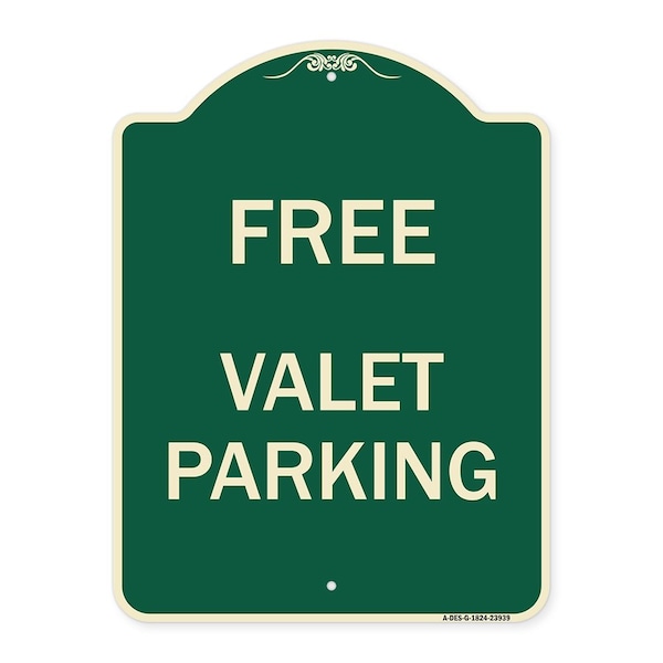 Signmission Designer Series Free Valet Parking, Green & Tan Heavy-Gauge Aluminum Sign, 24" x 18", G-1824-23939 A-DES-G-1824-23939 - main